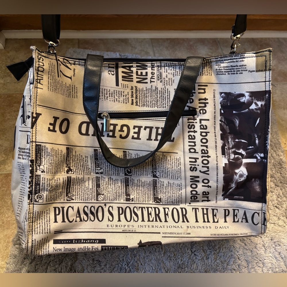 Newspaper print tote bag